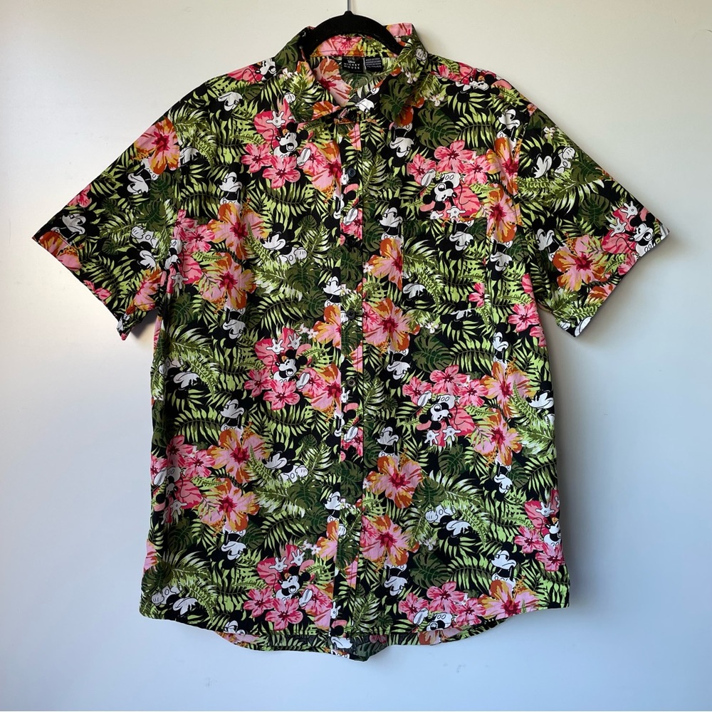 Disney Mickey Mouse Hawaiian Button Down Floral Shirt Barely Worn Size XL summer